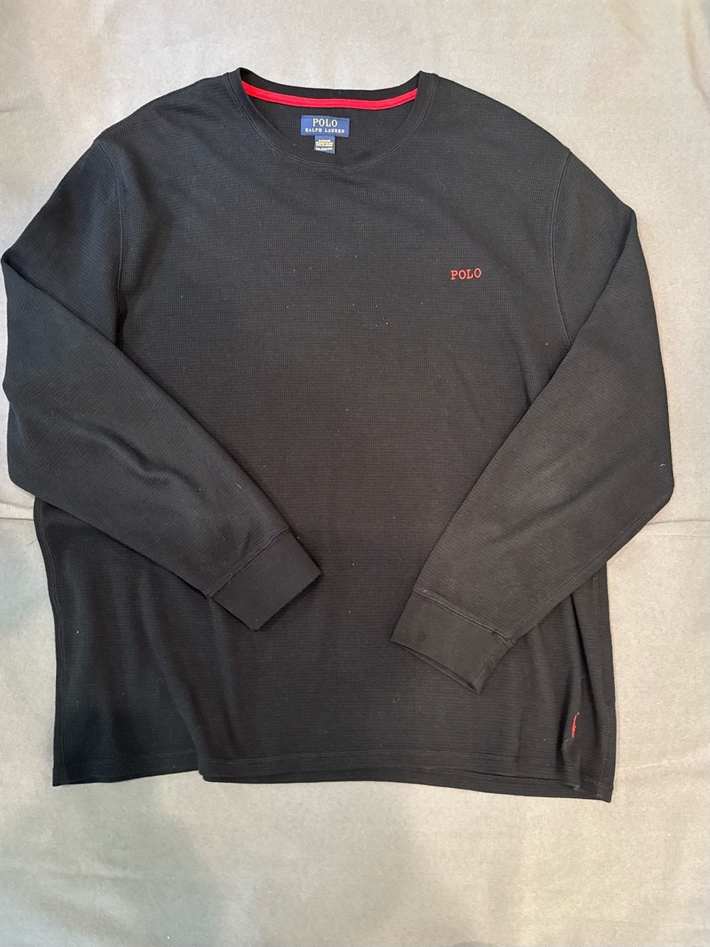 Polo By Ralph Lauren Men's Long Sleeve Thermal T Shirt Black with Red Pony - 2XL